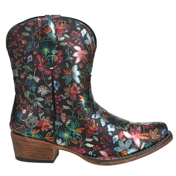 Roper Shoes - Roper Ingrid Multicolor Floral Ankle Boots in Black Size 8